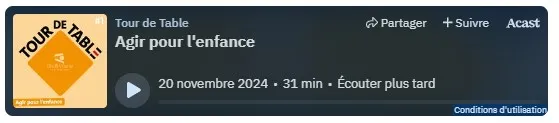 Lien pour écouter le podcast Tour de Table épisode 1